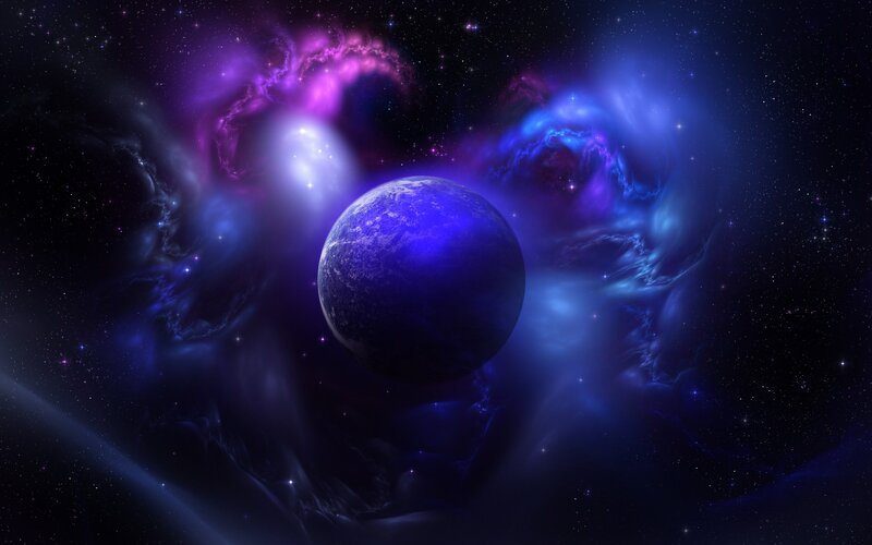 Blue Planet in Nebula — Purple, Cosmic