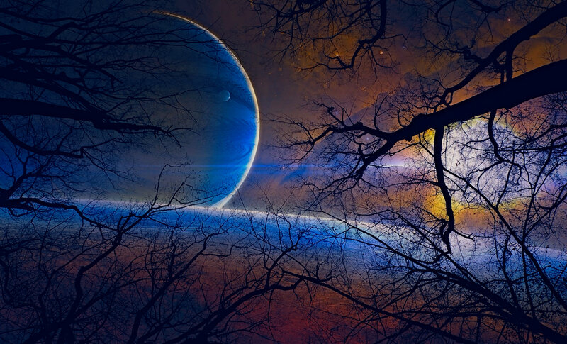 Blue Planet in Night Sky — Dramatic