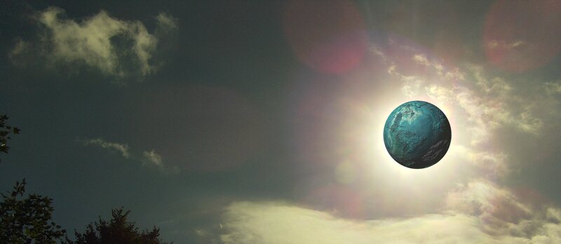 Blue Planet in Sky — Dramatic, Digital Art