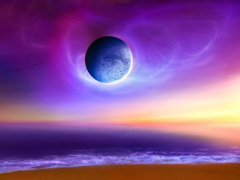 Blue Planet in Sky — Purple, Serene
