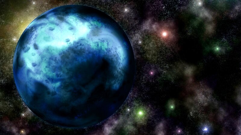 Blue Planet in Space — Cosmic, Digital Art, Stars, Nebula, Black, Green