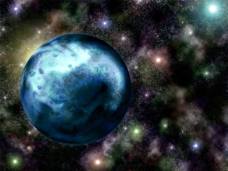 Blue Planet in Space — Cosmic, Digital Art, Stars, Nebula
