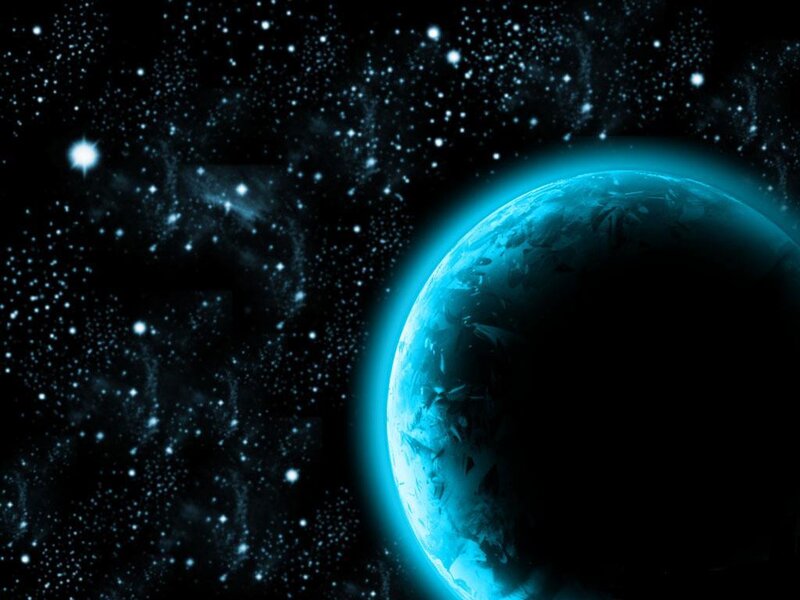 Blue Planet in Space — Cosmic, Digital Art