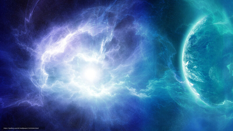 Blue Planet in Space — Dramatic, Digital Art, Nebula, Star