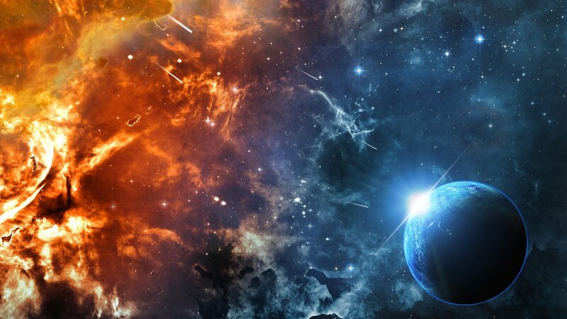 Blue Planet in Space — Dramatic, Digital Art, Nebula