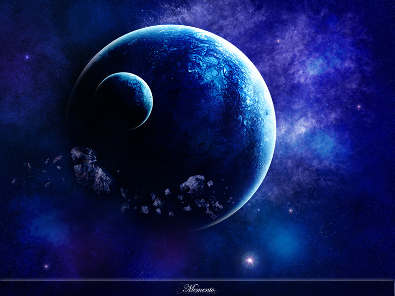 Blue Planet in Space — Dramatic, Night, Digital Art, Moon