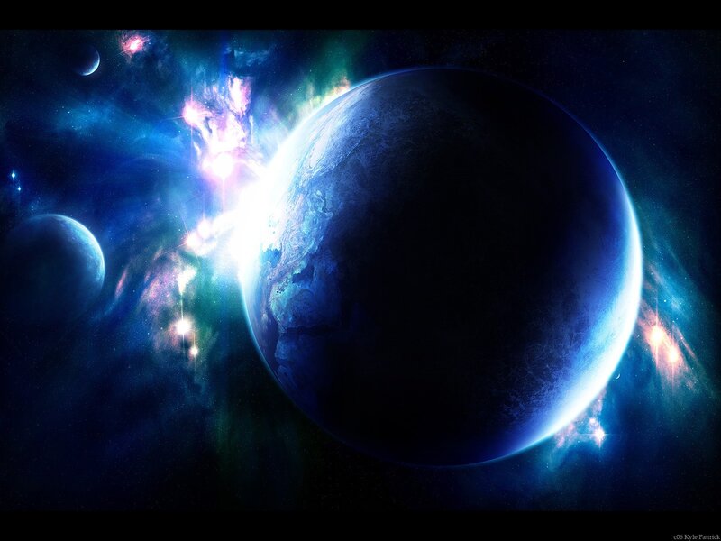 Blue Planet in Space — Dramatic, Night, Digital Art, Planets