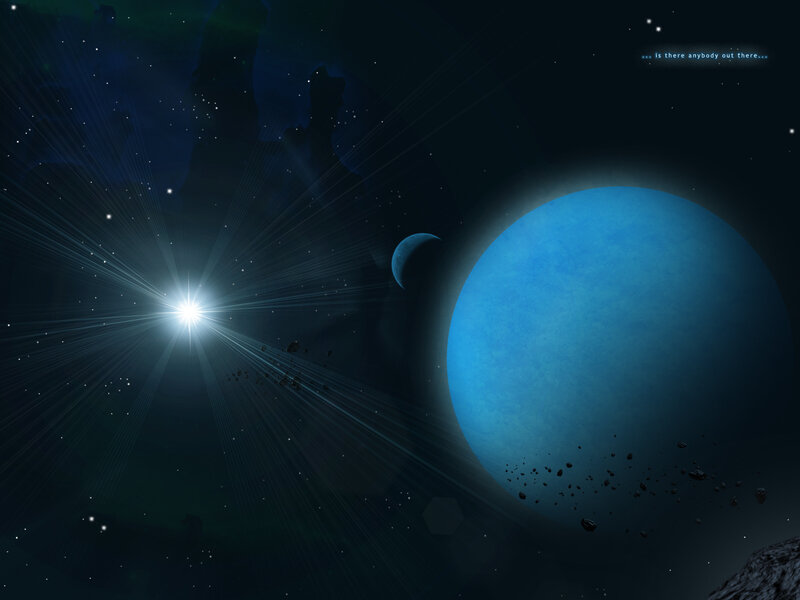 Blue Planet in Space — Dramatic, Night, Digital Art, Star, Asteroids