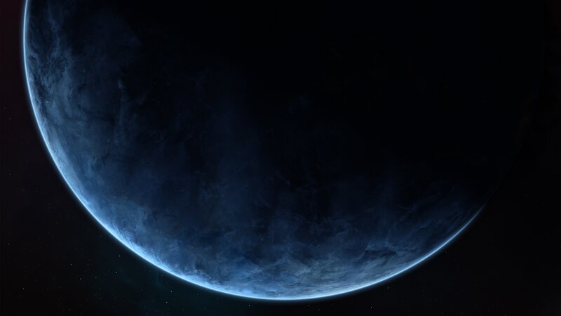 Blue Planet in Space — Dramatic, Night, Digital Art, Stars