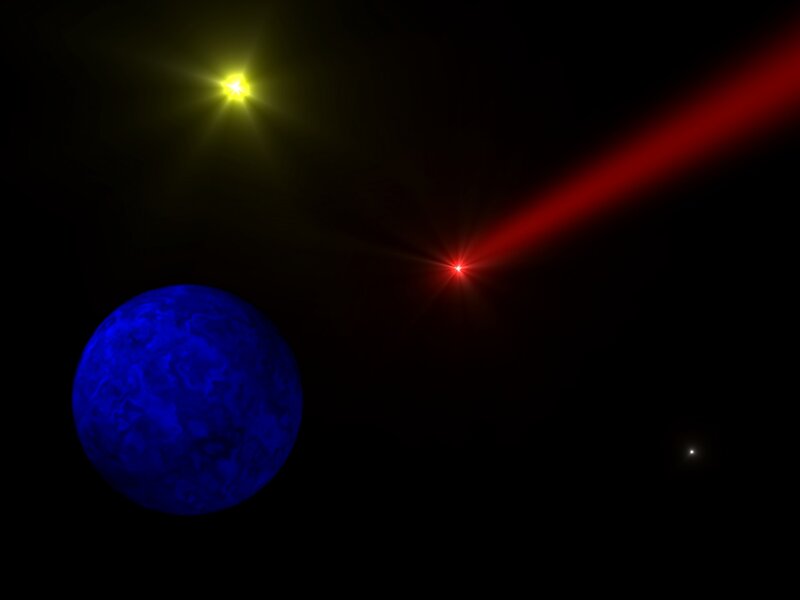Blue Planet in Space — Dramatic, Night, Digital Art, Yellow Star
