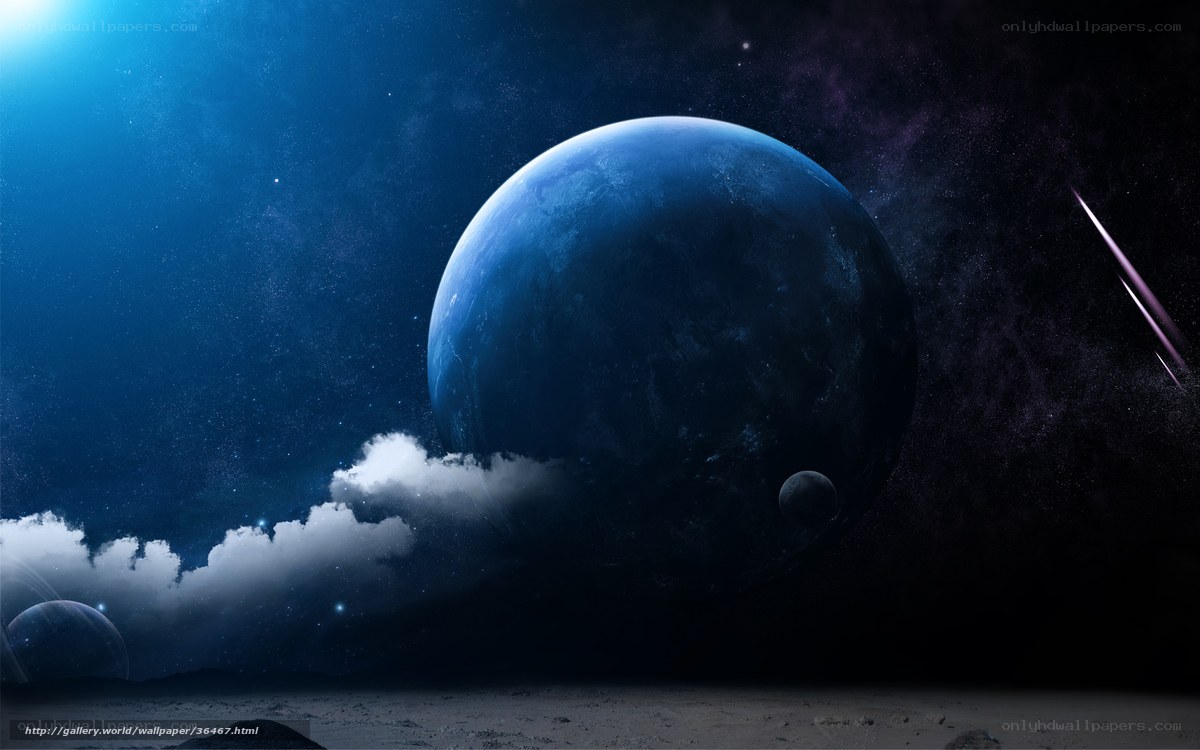 Blue planet in space landscape