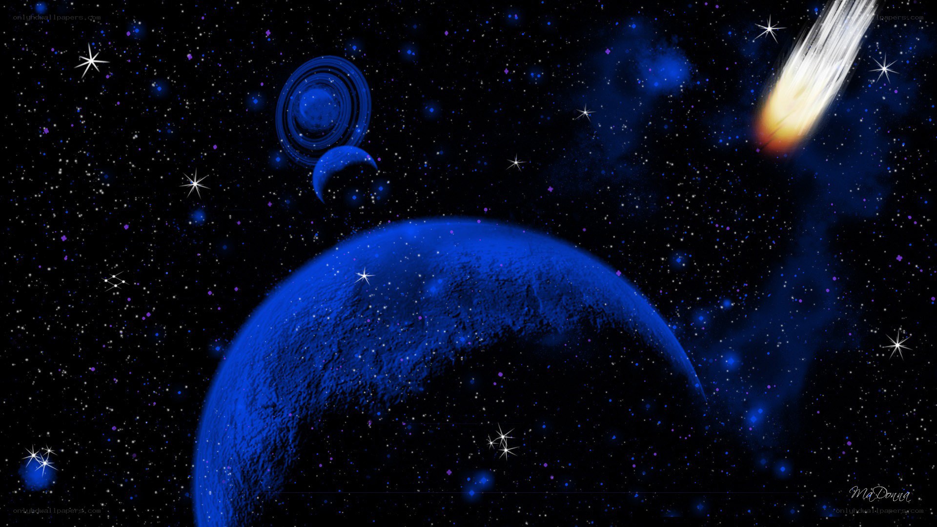 Blue planet in space scene