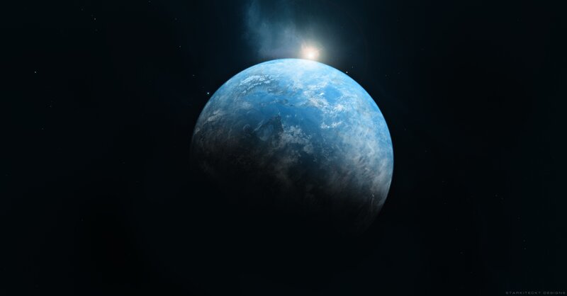 Blue Planet in Space — Serene, Digital Art, Star, Clouds