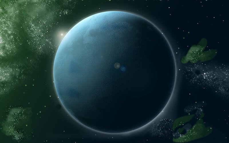 Blue Planet in Space — Serene, Night, Digital Art