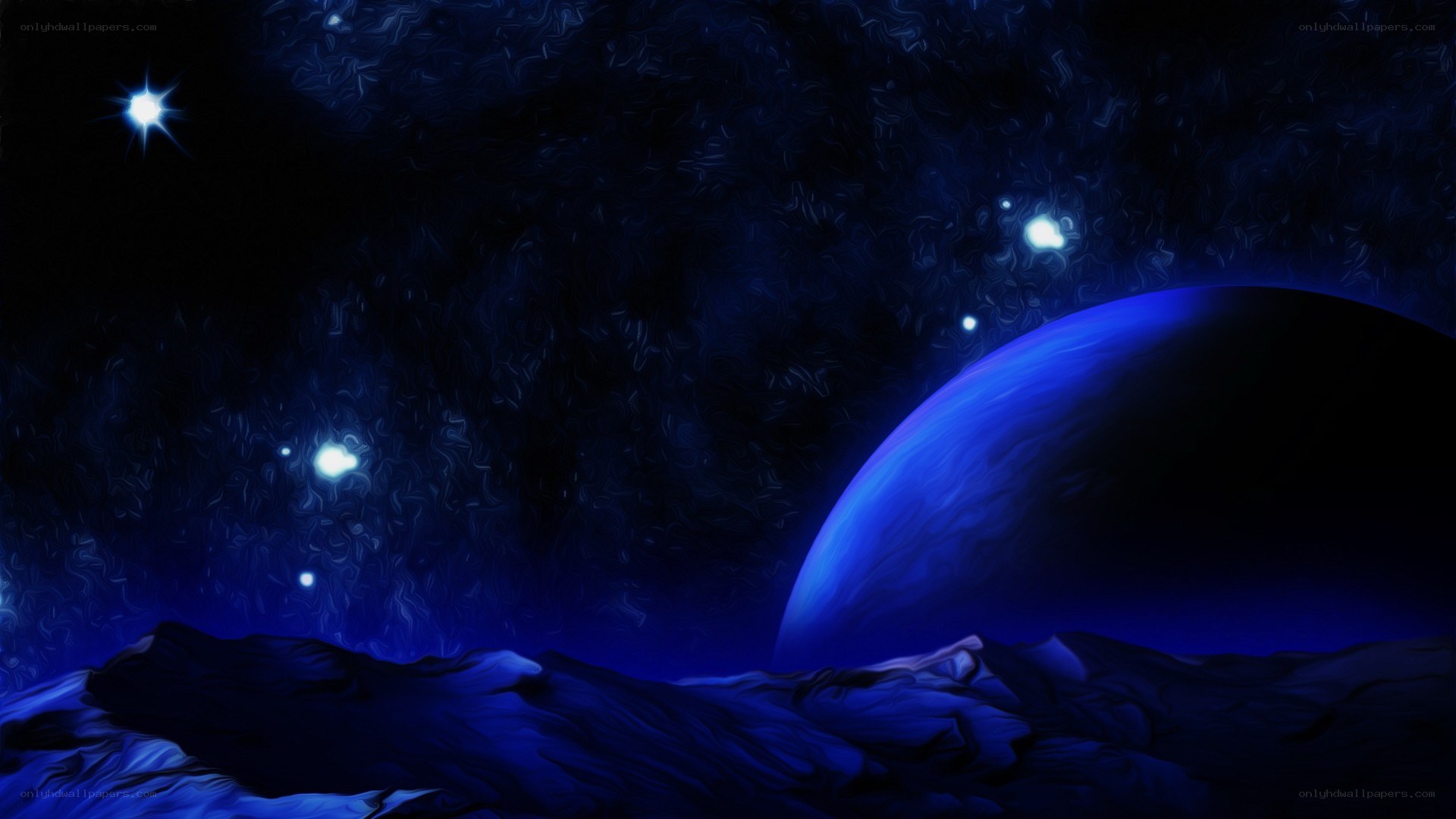 Blue planet in starry sky