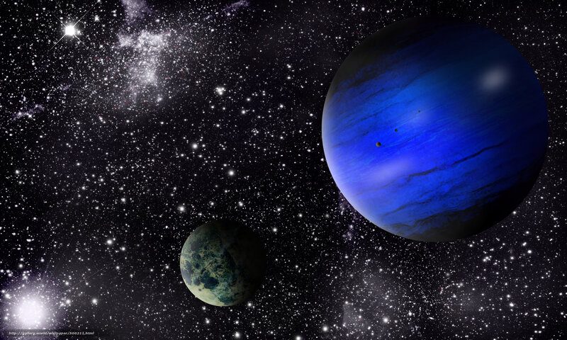 Blue planet in starry space