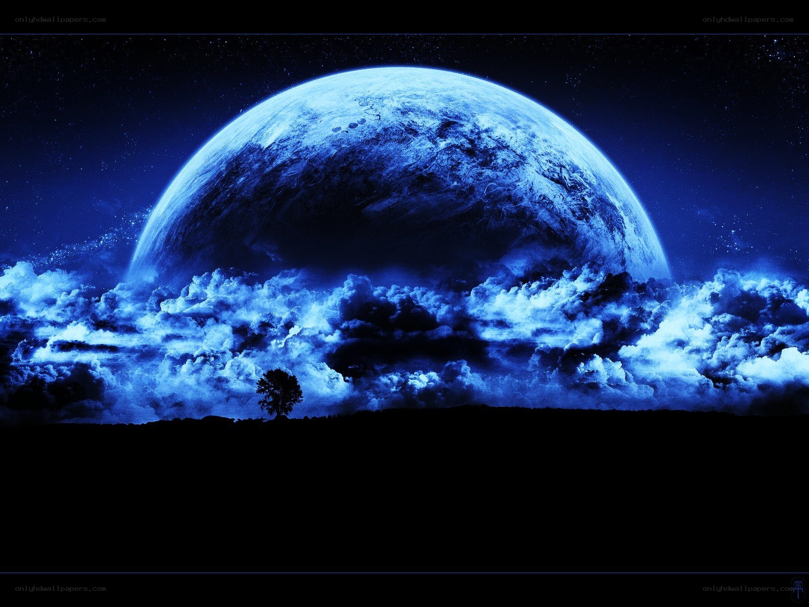 Blue planet over clouds