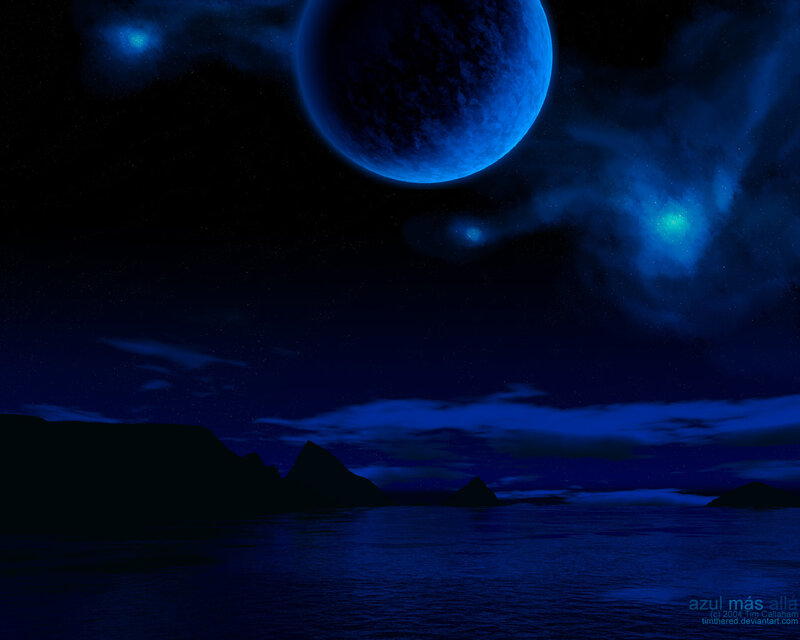 Blue planet over ocean landscape