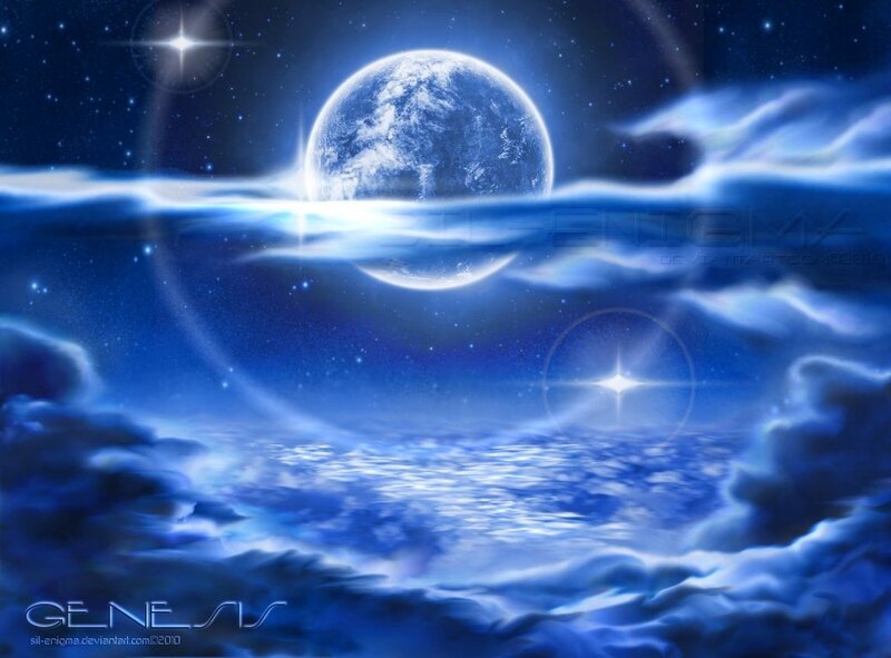 Blue planet over ocean