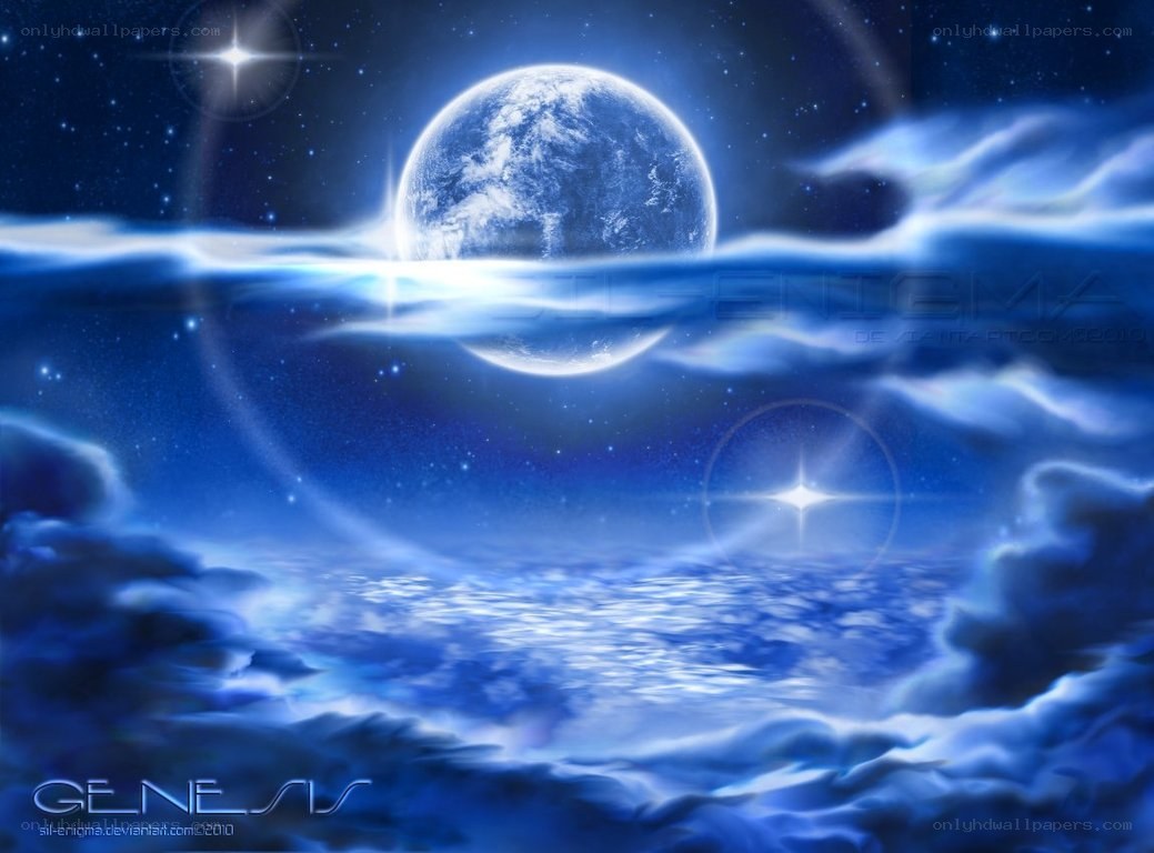 Blue planet over ocean
