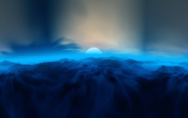 Blue Planet Surface — Serene, Sunset