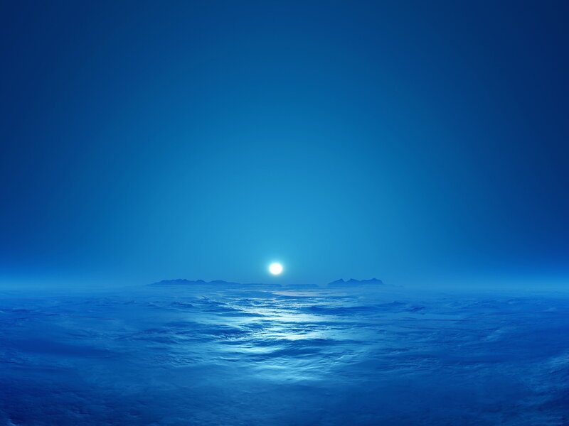 Blue planet surface with sun