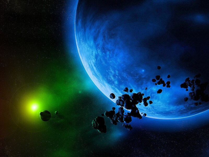 Blue Planet with Asteroids — Dramatic