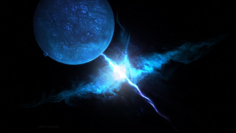 Blue planet with energy burst