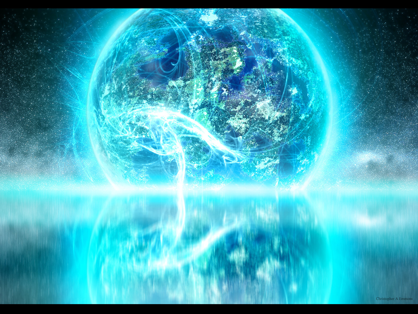 blue planet with energy waves