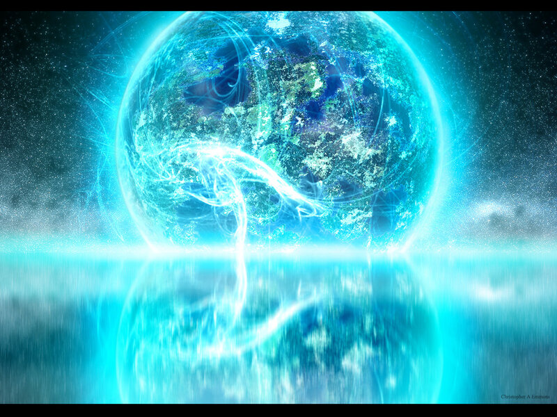 blue planet with energy waves