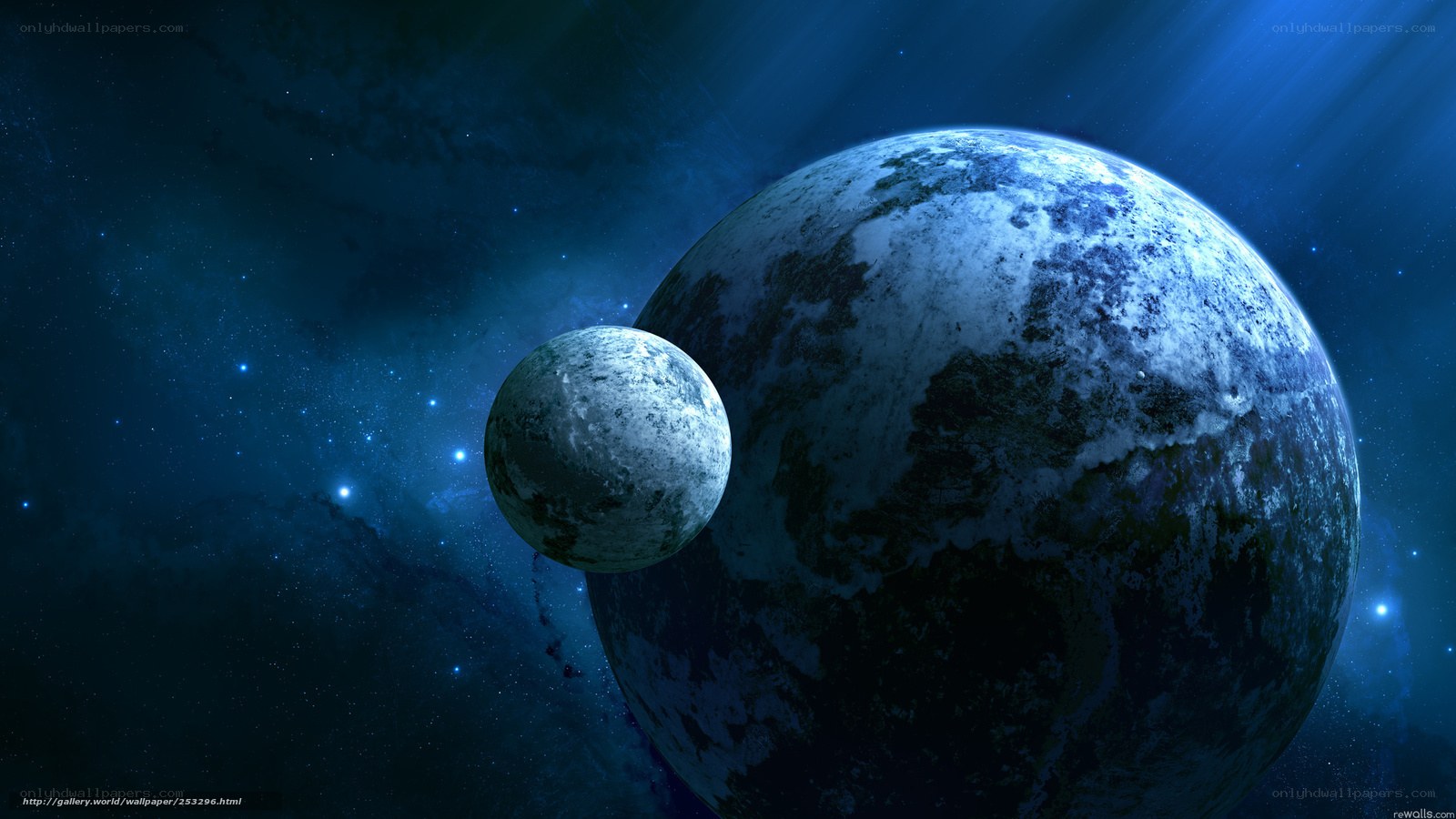 Blue planet with moon