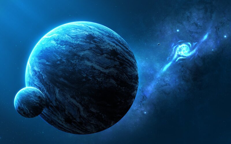 Blue Planet with Moon — Cosmic