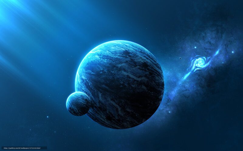Blue Planet with Moon — Dramatic, Digital Art, Nebula