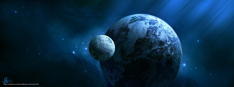Blue planet with moon