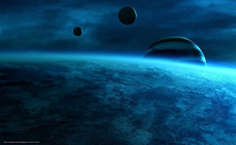 Blue planet with moons