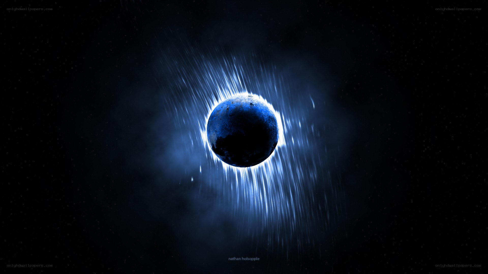 blue planet with radiant light