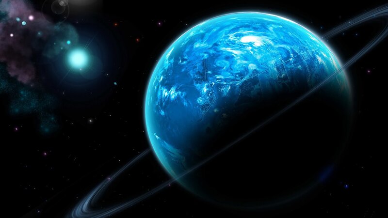 Blue planet with rings