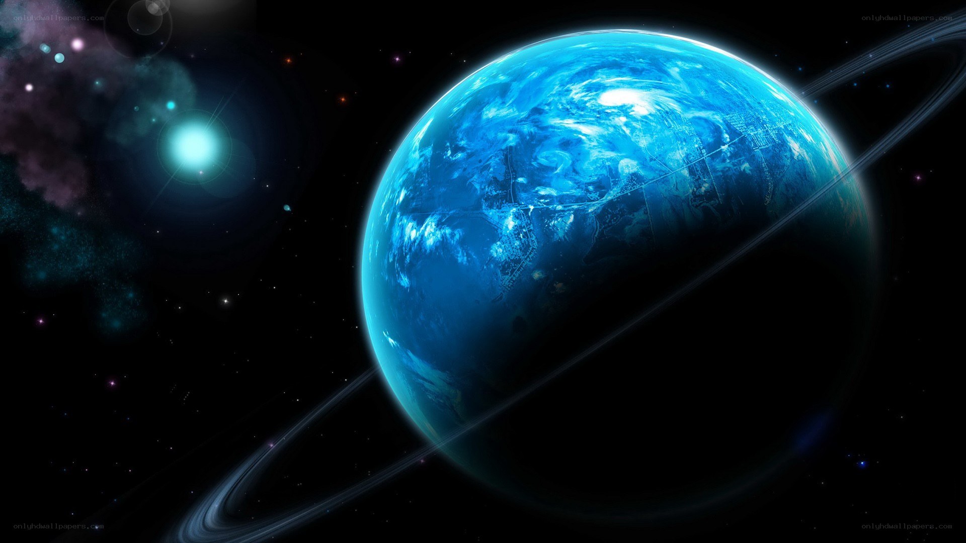 Blue planet with rings