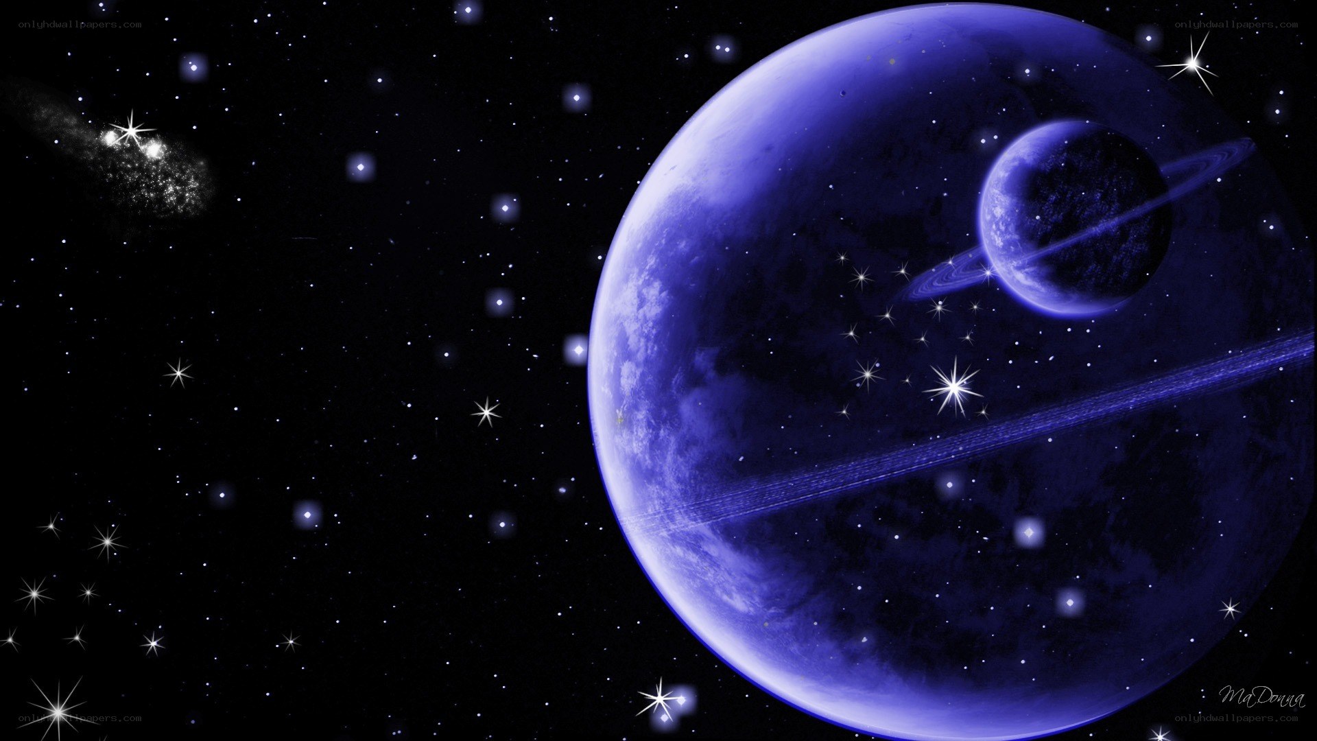 Blue planet with rings
