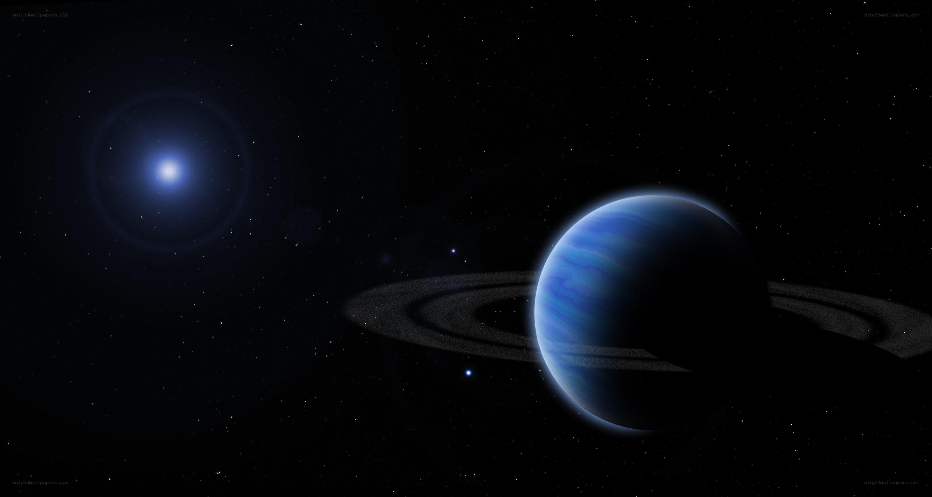 Blue planet with rings