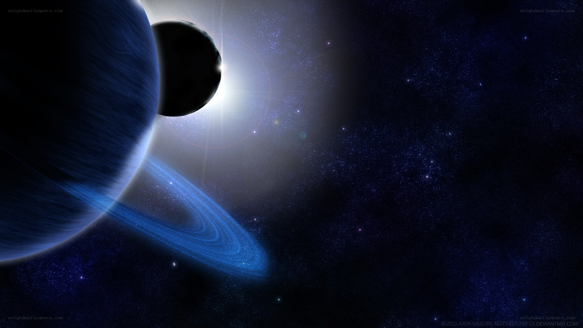 Blue planet with rings