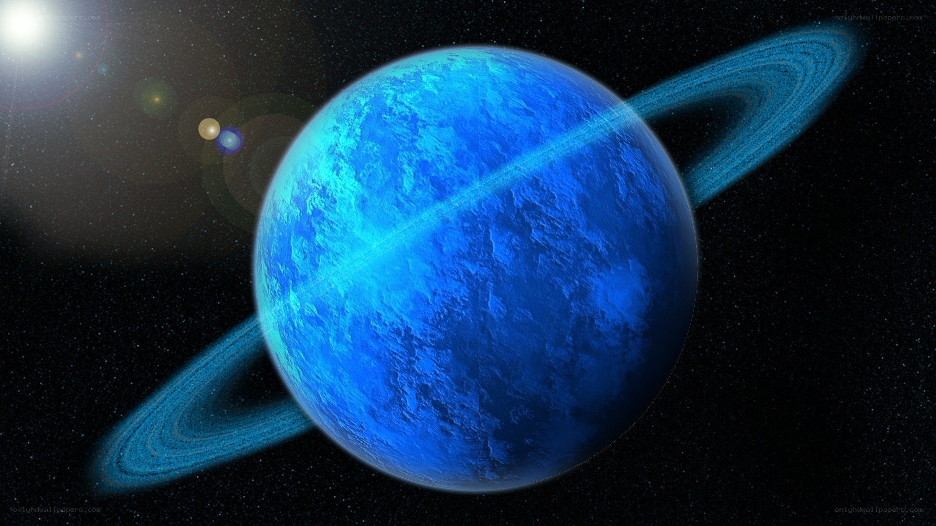 Blue planet with rings