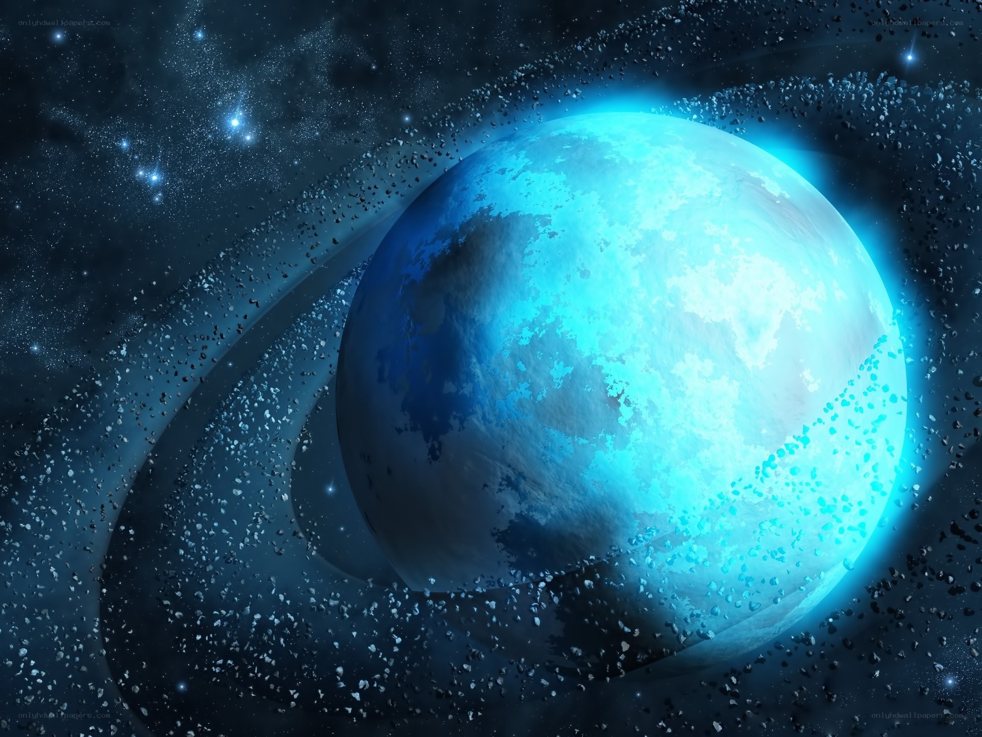 Blue planet with rings