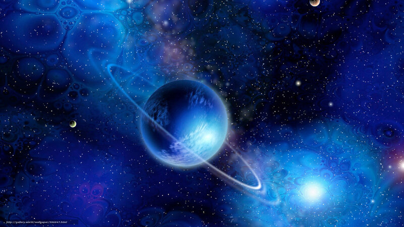Blue Planet with Rings — Cosmic, Digital Art