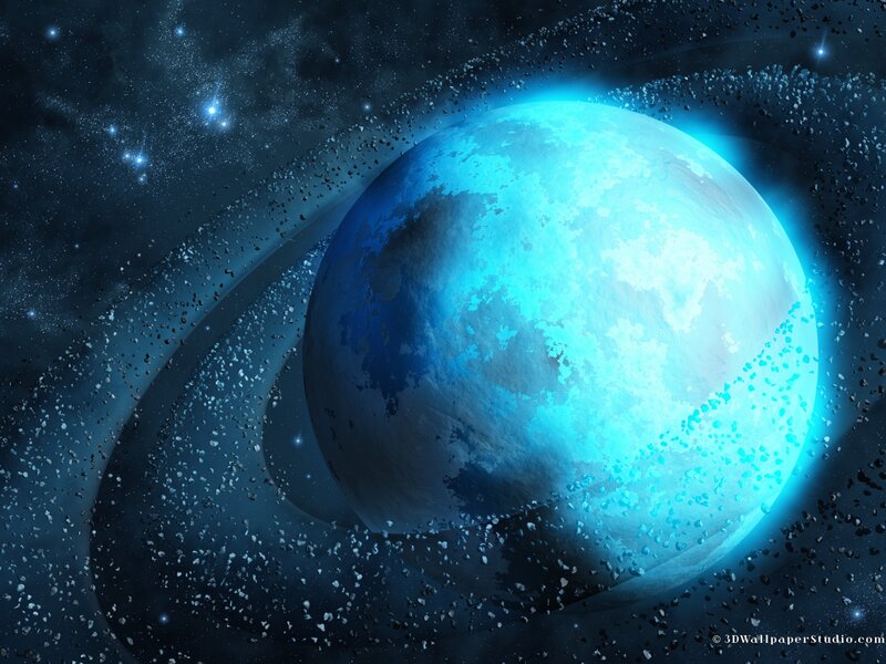 Blue Planet with Rings — Cosmic, Night, Digital Art