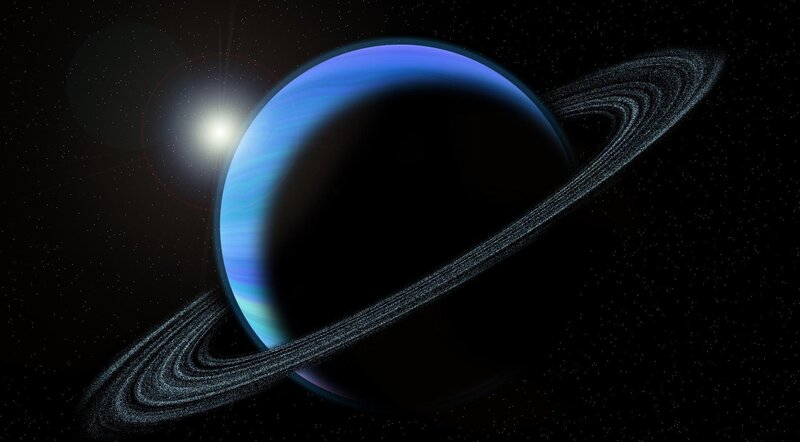 Blue Planet with Rings — Dramatic, Night, Digital Art, Star