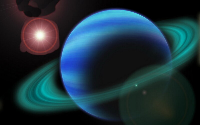 Blue Planet with Rings — Dramatic, Night