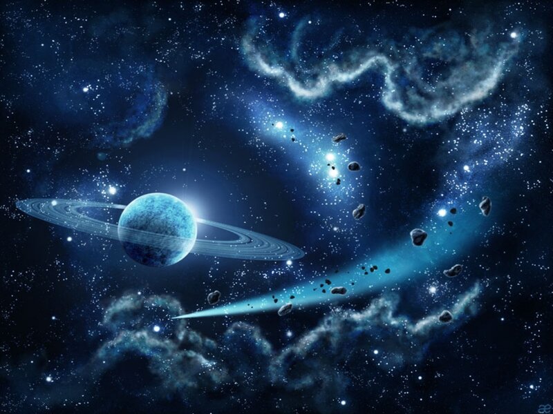 Blue Planet with Rings — Dramatic