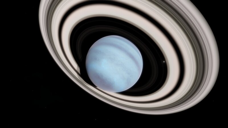 Blue Planet with Rings — Serene, Night, Digital Art