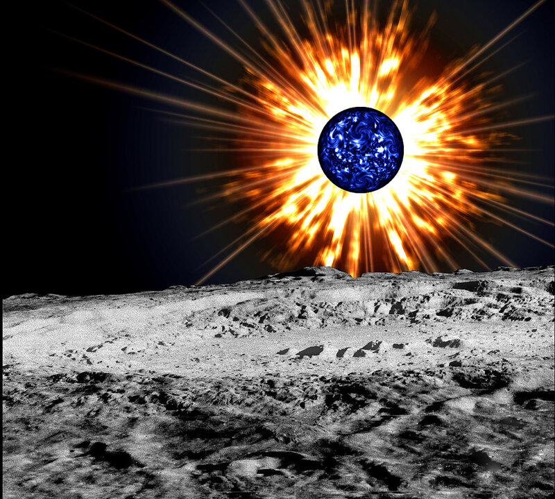 Blue Planet with Solar Flare — Dramatic
